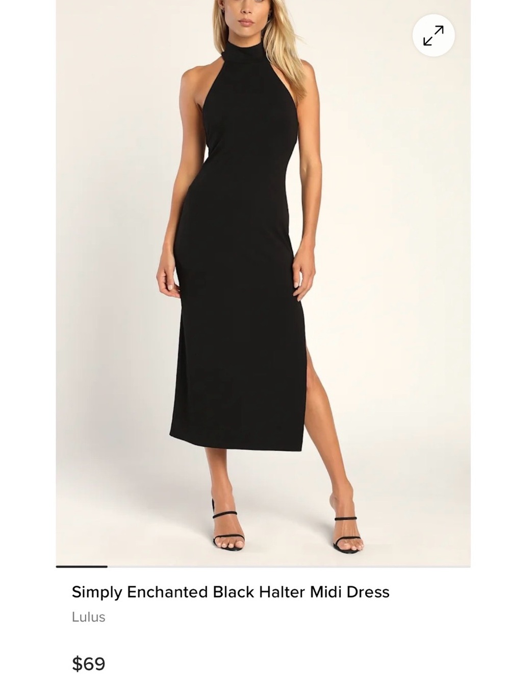 Lulu's Black Halter Midi Dress with Side Slit